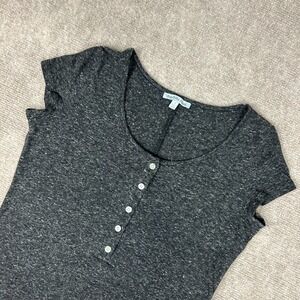 Charlotte Russe Henley Shirt Womens Small Heather Black Cap Sleeve Curved Hem